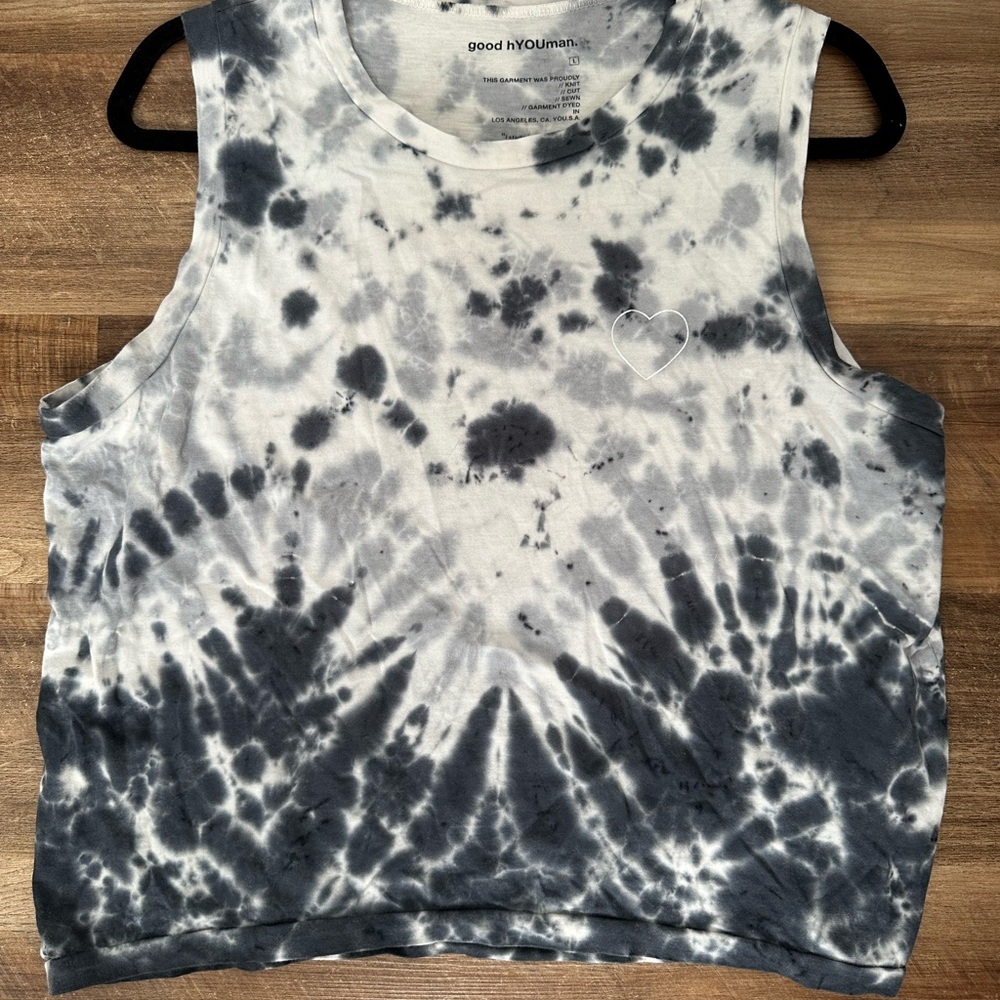Good hYOUman Navy & White Tie-Dye Muscle Tee
